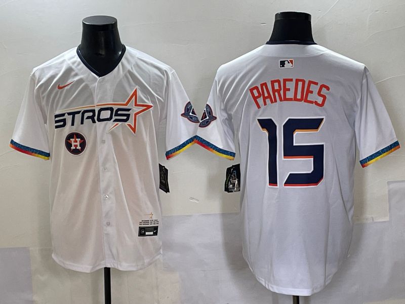 Men Houston Astros #15 Paredes White Fourth generation Joint Name 2025 Nike MLB Jersey style 11->houston astros->MLB Jersey